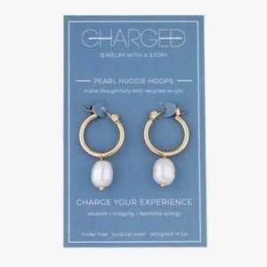 Charged Jewelry Removable Pearl & Stone Huggie Earrings New